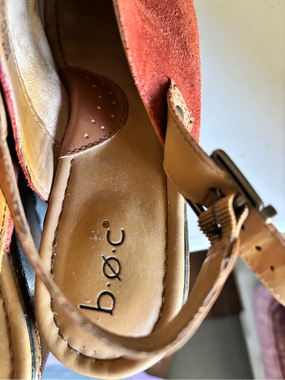 Born Boc Picante Rust Suede May Slingback Platform Wedge 8 - Picture 6 of 9